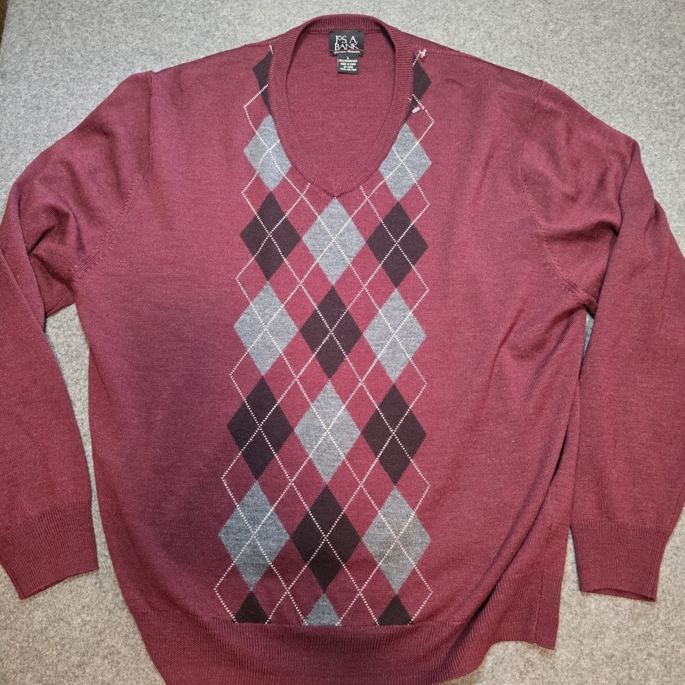 Jos. A. Banl Vneck Diamond Pattern Sweater 100% Merino Wool Large Sku:f2